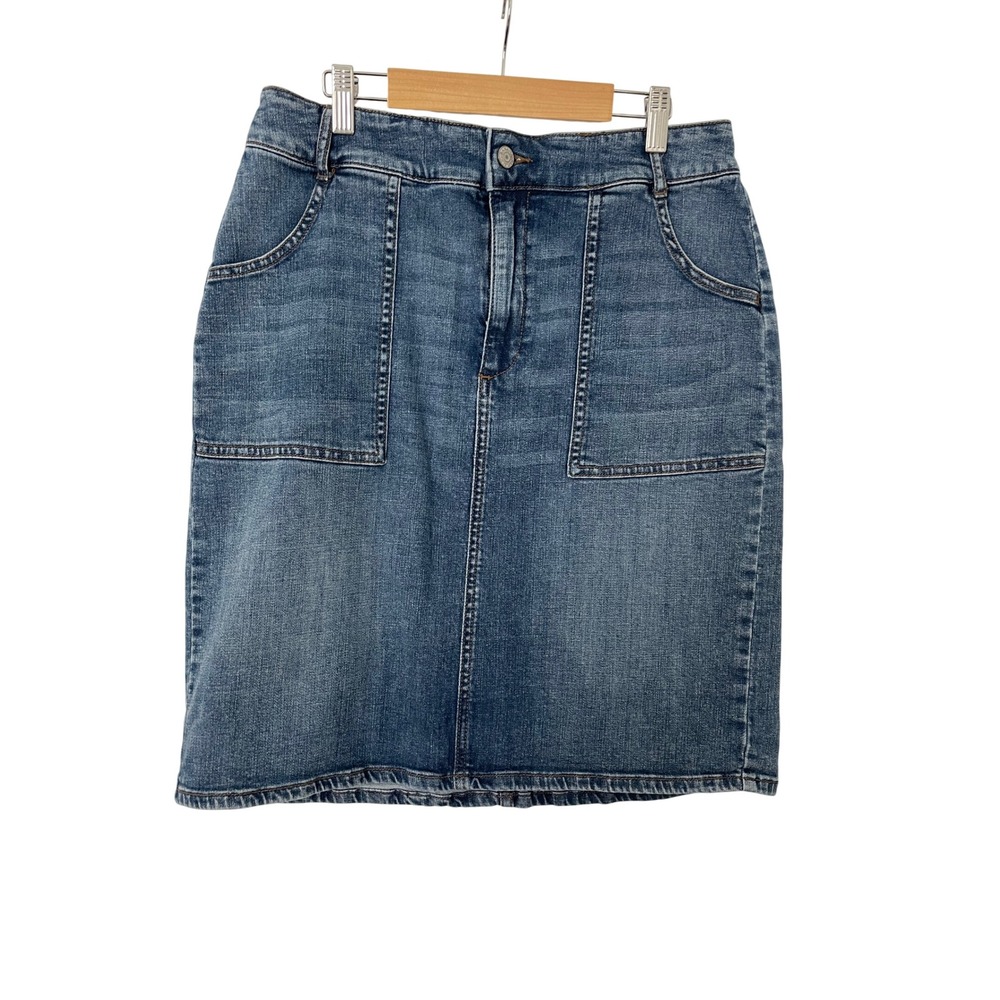 Banana Republic Denim Pencil Skirt 10 Blue Stretch Utility Patch Pocket 22"